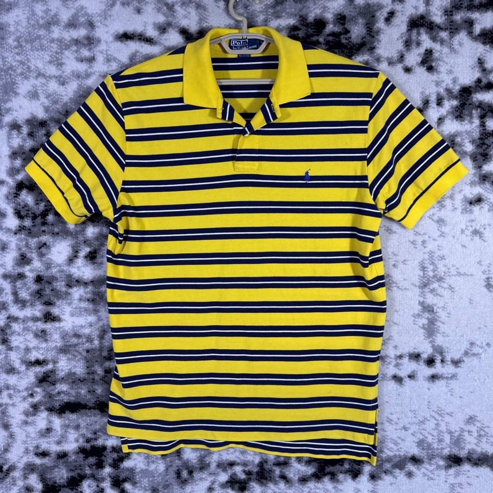 Polo Ralph Lauren Shirt Mens Size Large Yellow Blue Striped Preppy Old Money y2k
